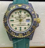 Super Clone Rolex Diw GMT-Master 2 Watch JH Factory Cal.3186 Smoked Yellow Dial Green fabric Leather Strap